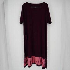 J. Jill Pure Jill Tie Dye Border Midi Dress In Acai Burgundy Large Boho Comfort